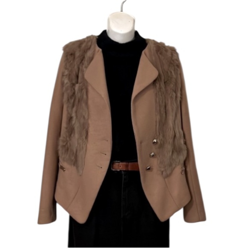 Sweet Basil Cropped Tan Camel Neutral Light Brown Jacket Blazer Sz M